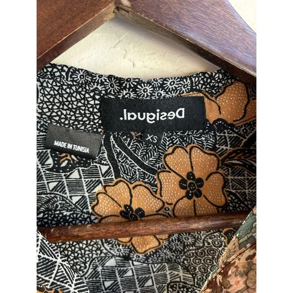 Desigual Mixed Print Boho Button Up Top XS Semi Sheer Patchwork Bohemian Luxury - Picture 4 of 7